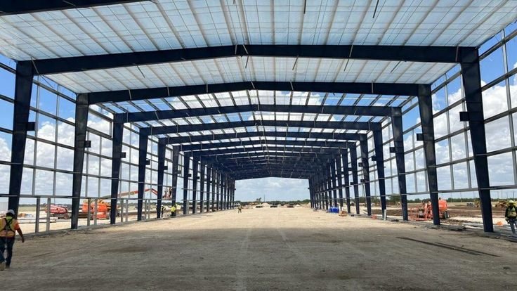 Pre-engineered steel building under construction for a warehouse by a PEB construction company in Kerala