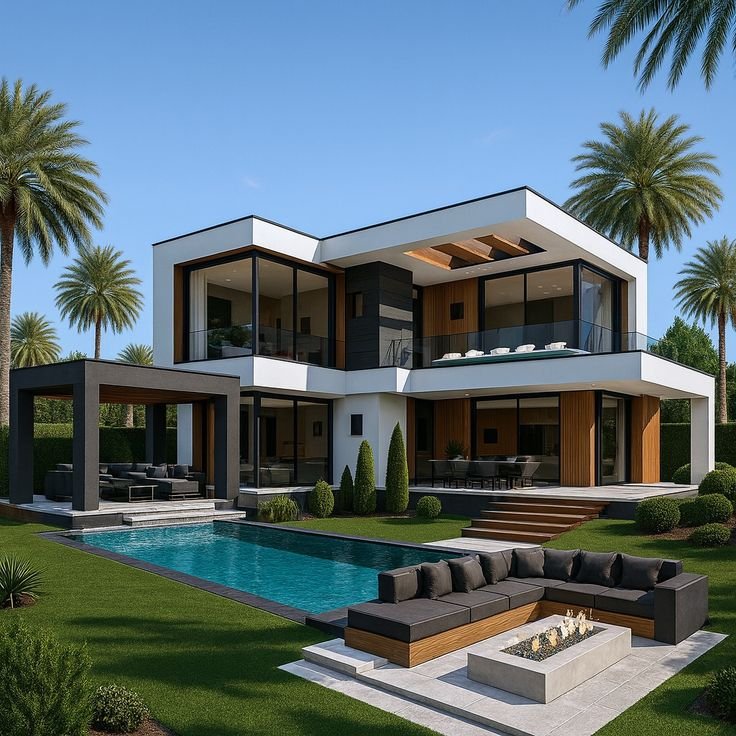 Modern luxury villa with swimming pool built by a residential construction company in Kochi